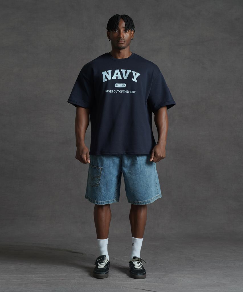 PHERMENON Oversized Navy Short Sleeve T-Shirt - Navy