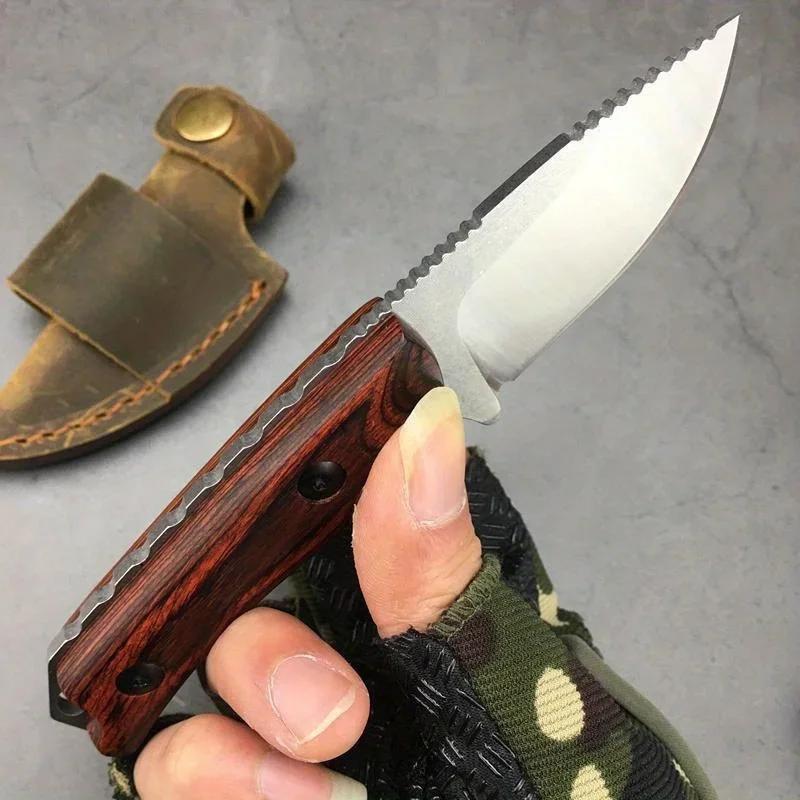 Hidden Canyon Hunter Fixed Blade Knife Drop Point Wood Handles with Leather Sheath EDC Outdoor Camping Household Knives