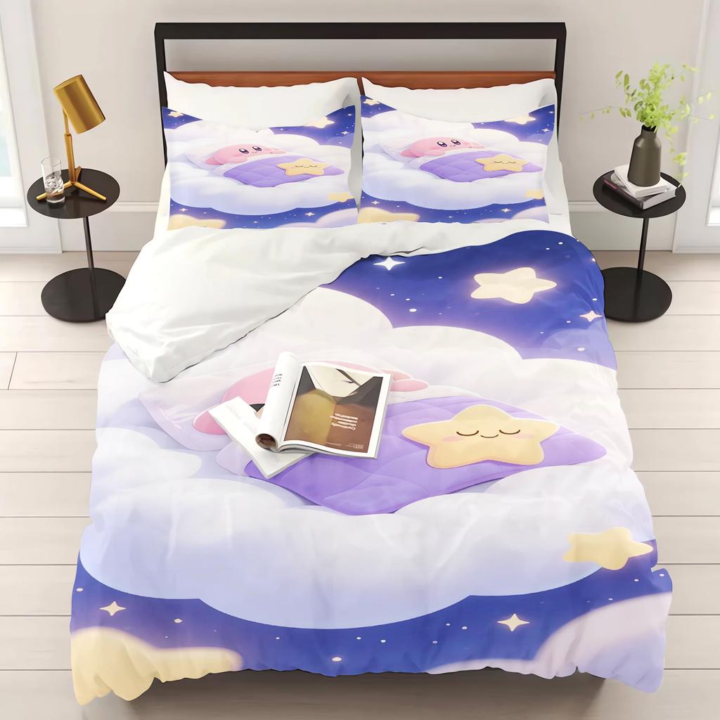 Kirby 100% PolyesterAnime Printed Bedding Set Duvet Cover Queen Cotton Cute Printed Cartoon Quilt Cover