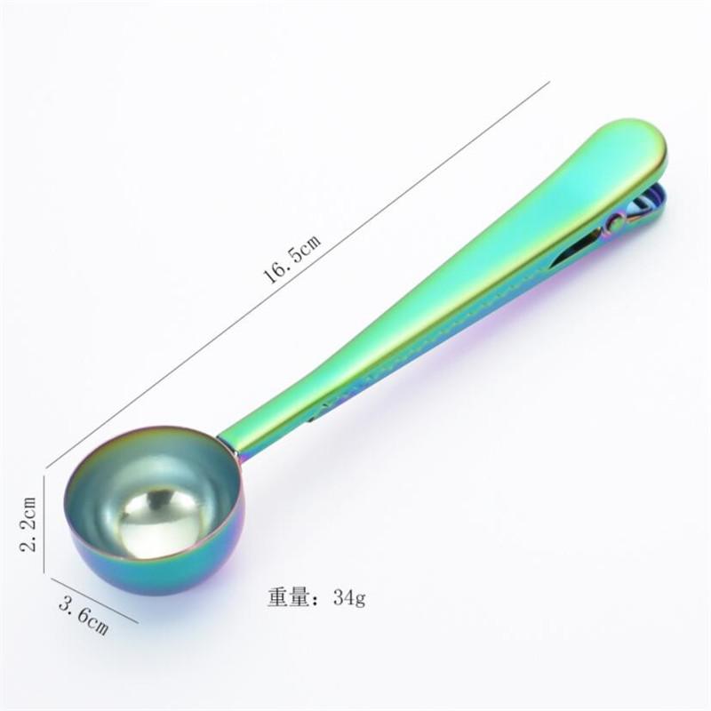 Gold Silver Multifunction Kitchen Supplies Coffee Scoop With Clip Stainless Steel Tea Measuring Cup Scoop Spoons