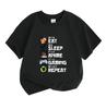Kids Boys Girls 100% Cotton Crew Neck Short Sleeve T-Shirt, Funny Eat Sleep Anime Gaming Repeat Pattern Casual Soft Tee for Daily Wear