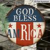 1pc 2D Flat, Round French Aluminum Sign, "God Bless America" Vintage Decorative Plaque, "American Flag" Decorative Sign, Suitable for 4th of July