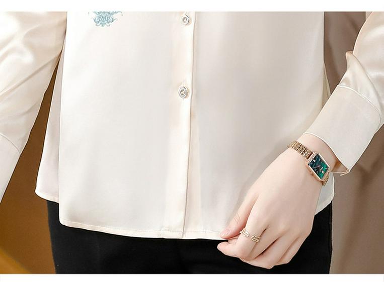 Genuine Mulberry Silk Print Shirt - Women's Slimming Long Sleeve Autumn Fashion 2025