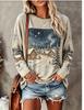 Women Christmas Long Sleeve Hoodie Snowman Puppy Tree Gift Snowflake Print Crew Neck Winter Tops