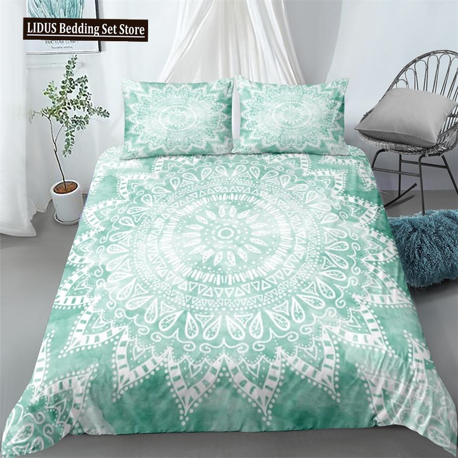 Mandala Bettbezug Set Blau Rosa Boho Chic Tagesdecken Romantische Bettwäsche Böhmisches Bettwäscheset King Polyester Bettdeckenbezug