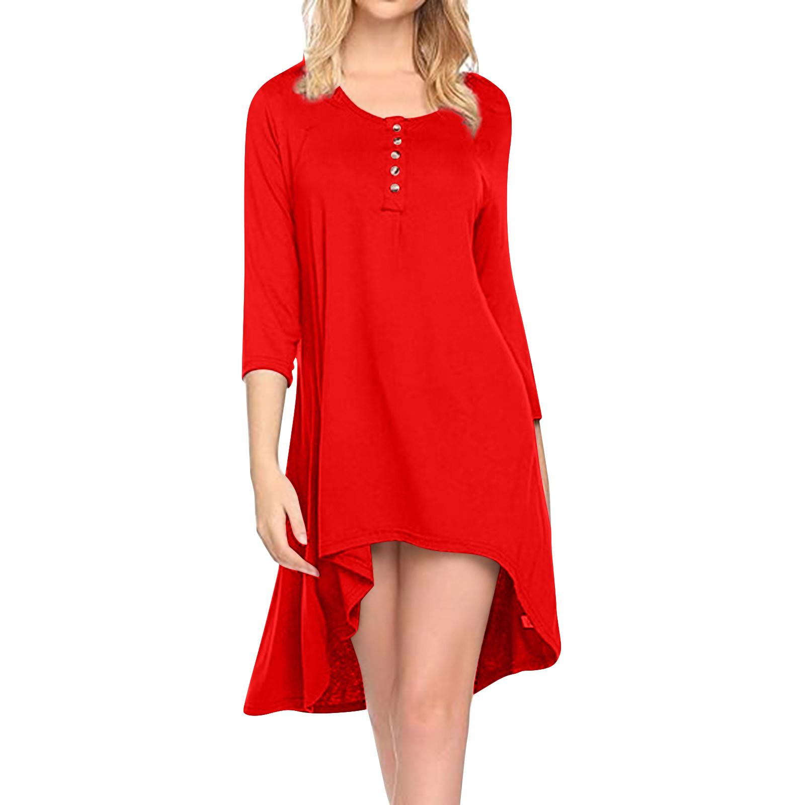 

Женские повседневные длинные туники с рукавами 3/4 и V-образным вырезом, высокие и низкие свободные топы, футболки L красный