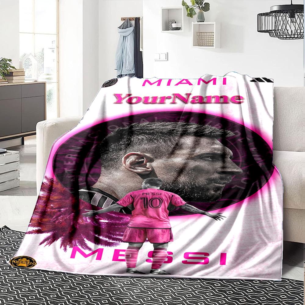 Messi Customize Your Name Blanket Multi-purpose Personalized Blanket Soft Warm Cozy Versatile for Bedding Sofa Nap Office Chair