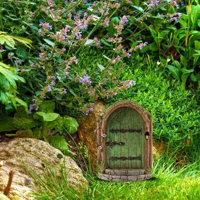 Miniatur Holz Fee Tür Skulptur für Außenhof Kunst Garten Baum Dekor Kreative Elfentür Figuren Mit Graviertem Design