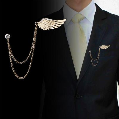 Cz Tassel Chain Angel Wings Brooch Men And Women Luxury Zircon Metal Feather Lapel Pins Men Women Jewelry Accessories