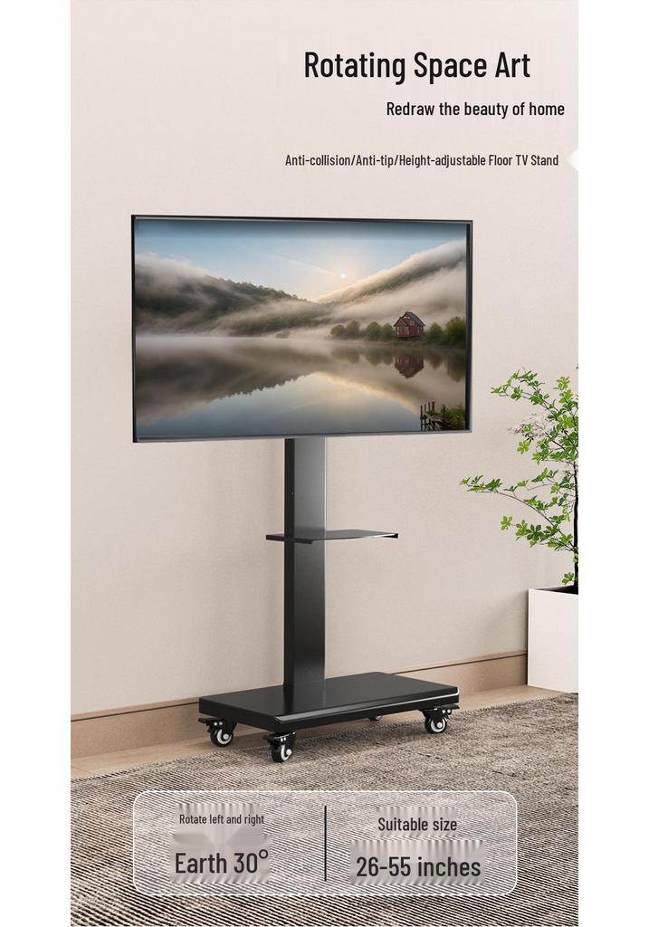 Mobile TV Stand with Wheels, Adjustable 360° Rotation, and Universal TV Mount for Horizontal & Vertical Screens