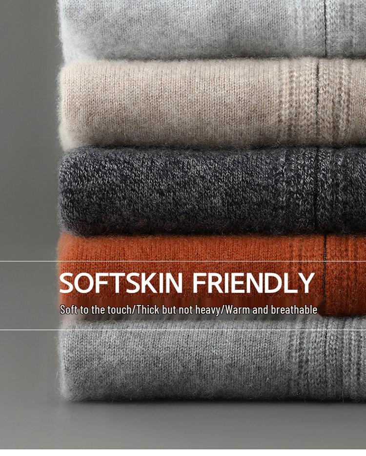 Herren Kapuzen-Reißverschluss-Strickjacke aus reiner Wolle - Dicker Strickpullover-Mantel für Freizeit oder Business