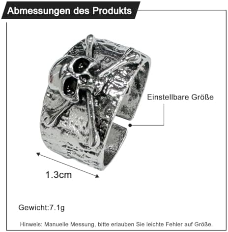Auriselle Men's Skull Ring Adjustable Open Design Vintage Viking Gothic Style Thumb Ring Gift for Men Boys Father