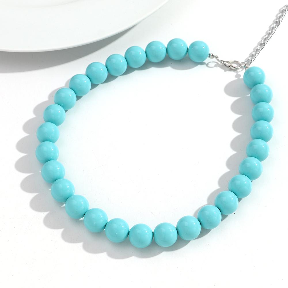 

Fashion Colorful Round Acrylic Beaded Choker Necklace for Women Simple Handmade Beads Clavicle Chain Statement Jewelry Gift светло-синий