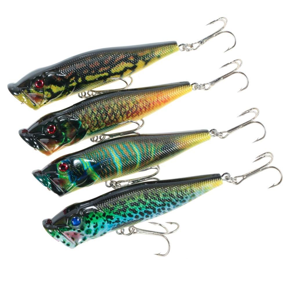 4PCS ABS Surface Popper Bait with Double Hooks Floating Wobbler Bait  Trout Fishing