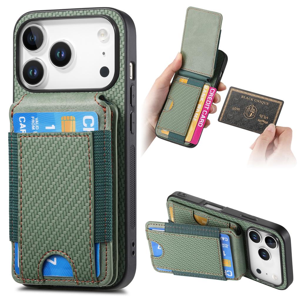For iPhone 17 Pro Case with Card Holder Kickstand Leather Back Cover