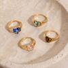Boho Natural Stone Heart Signet Ring for Women Gemstone Chips Stainless Steel Gold Color Waterproof Hypoallergenic