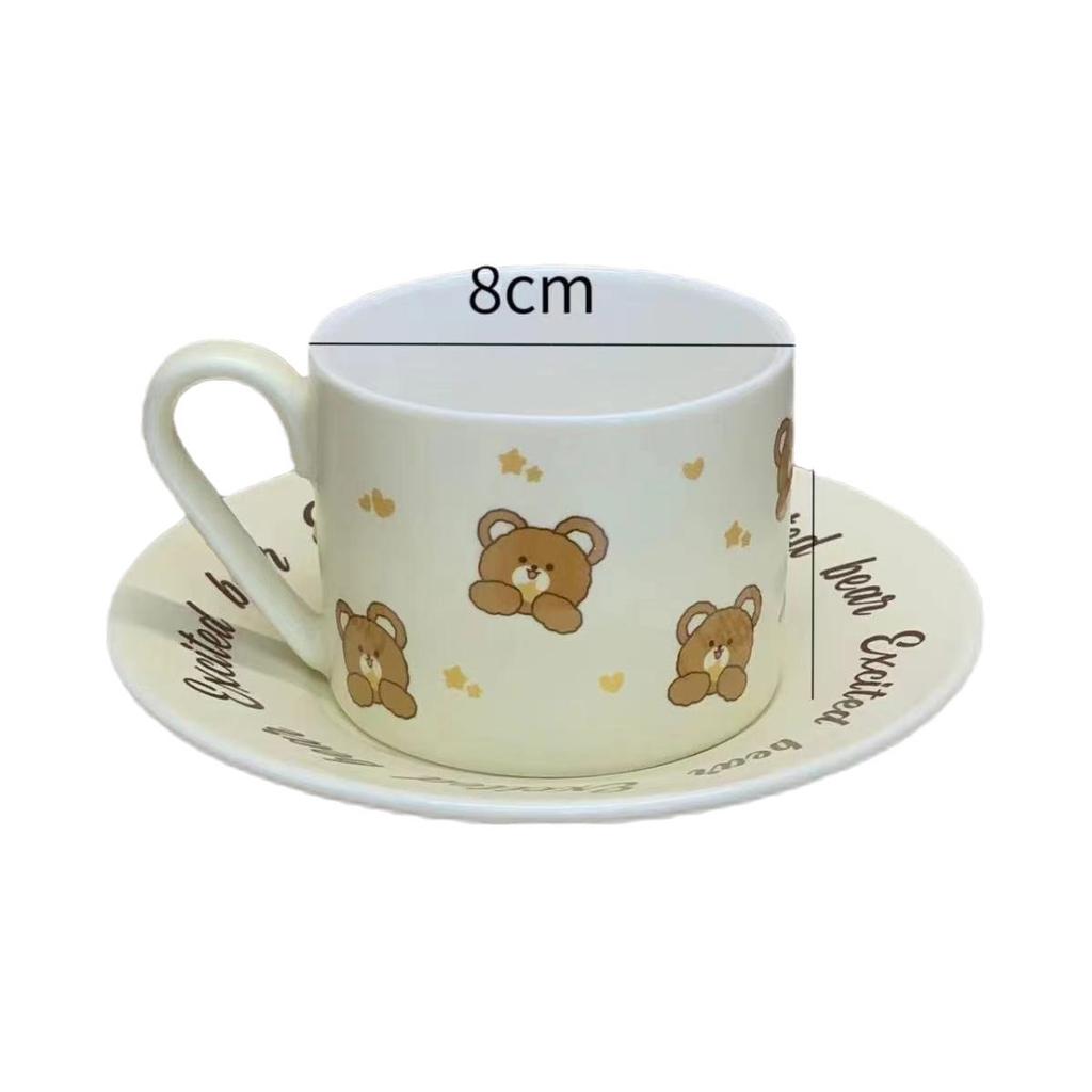 Ins Cream Wind Cartoon Biscuits Bear Cups And Saucers Simple And Delicate Dessert Plate British Niche Coffee Cup And Saucer Set