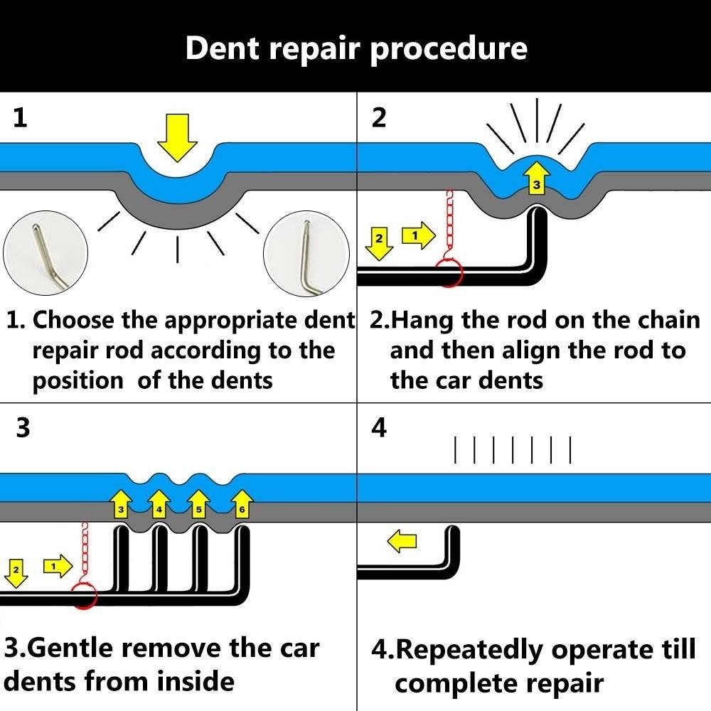 Buy Paintless Dent Repair Hail Rods Ding Removal PDR Tools Tap Down ...