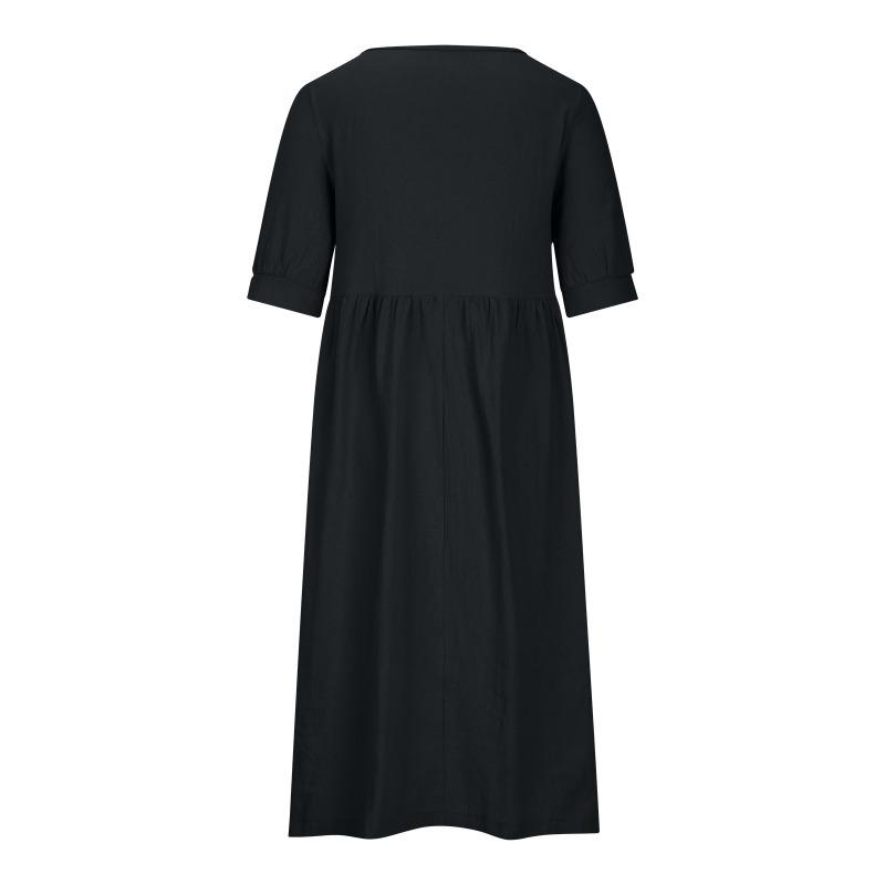 GMXIA Women's Solid Colour Loose Waist Midi Dress Cotton O-Neck Slim Dresses