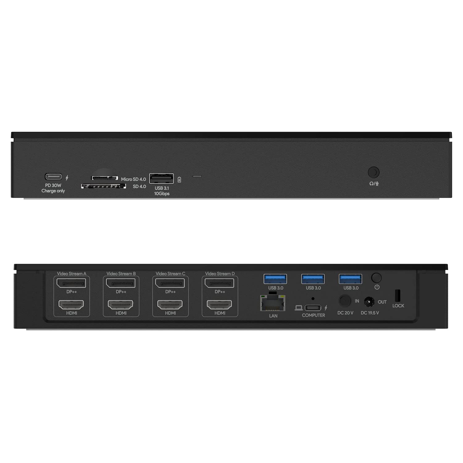 

WAVLINK Type c docking station Quad 4K Dual 5K display Up to 5K output 100W Power Delivery 4 DP output ports 4 HDMI output ports 2 ports LAN port