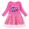 Girls' Kpop Rainbow Sequin Mesh Dress - Long Sleeve, Perfect for Spring & Autumn