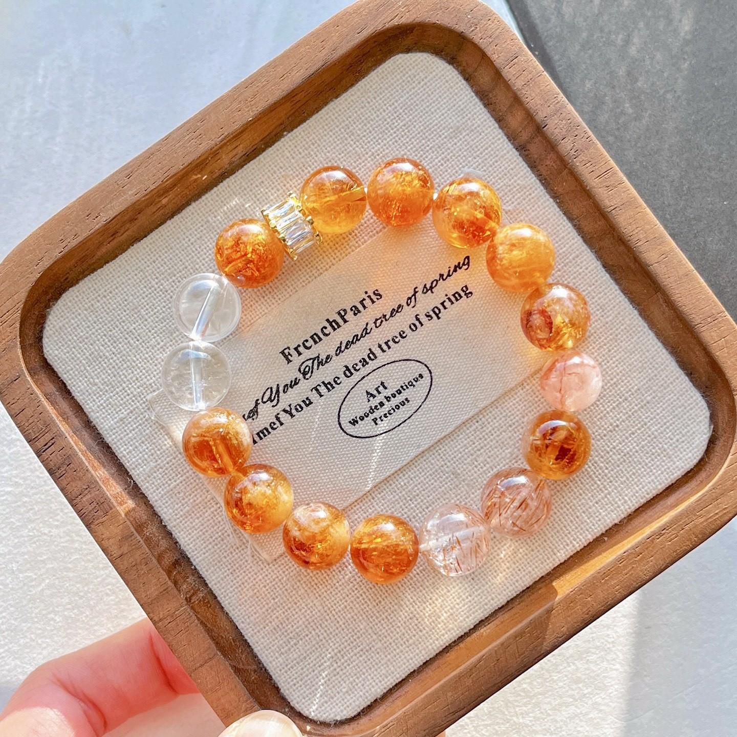 

12Mm Autumn And Winter Natural Citrine White Crystal Black Gold Super Seven Design Bracelet Bracelet