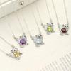 S925 Silver Cat Pendant Necklace Natural Crystal Choker Chain for Women