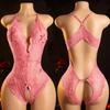 Crotchless Pink Sexy Lingerie Women Hollow Bodysuits Erotic Costumes Teddy Babydoll Dress Deep V Open Bra Female Porn Underwear