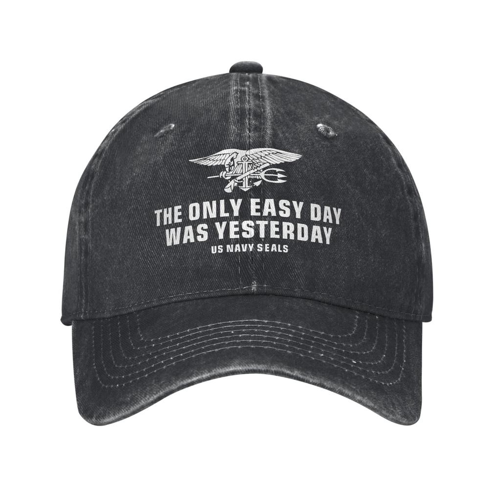 Summer The Only Easy Day Was Yesterday US Navy Seals Baseball Cap Sun Washed Hip Hop Hats Unisex-Teens Outdoor Gym Baseball Caps
