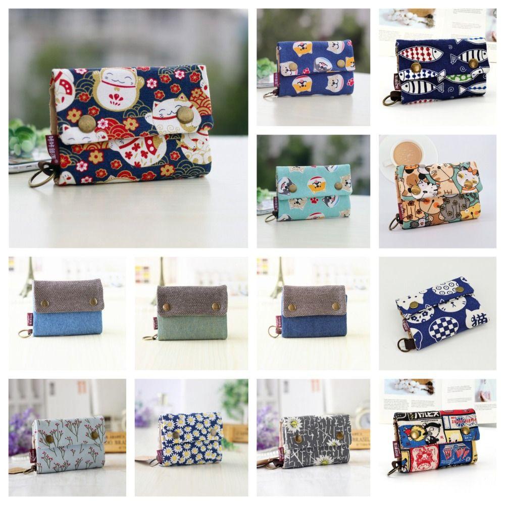 Print Maneki Neko Wallet Portable Zipper Short Wallet Multifunctional Canvas Coin Purse  Women
