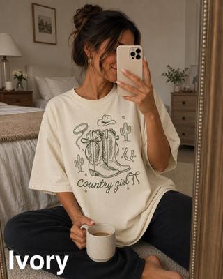 Comfort Colors Country Girl Graphic Tee, Western Cowboy Boots Shirt