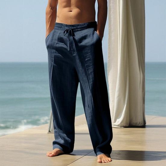 Men Casual Pants Drawstring Waist Pants Loose Fit Straight Leg Summer Trousers for Yoga Holiday Beach
