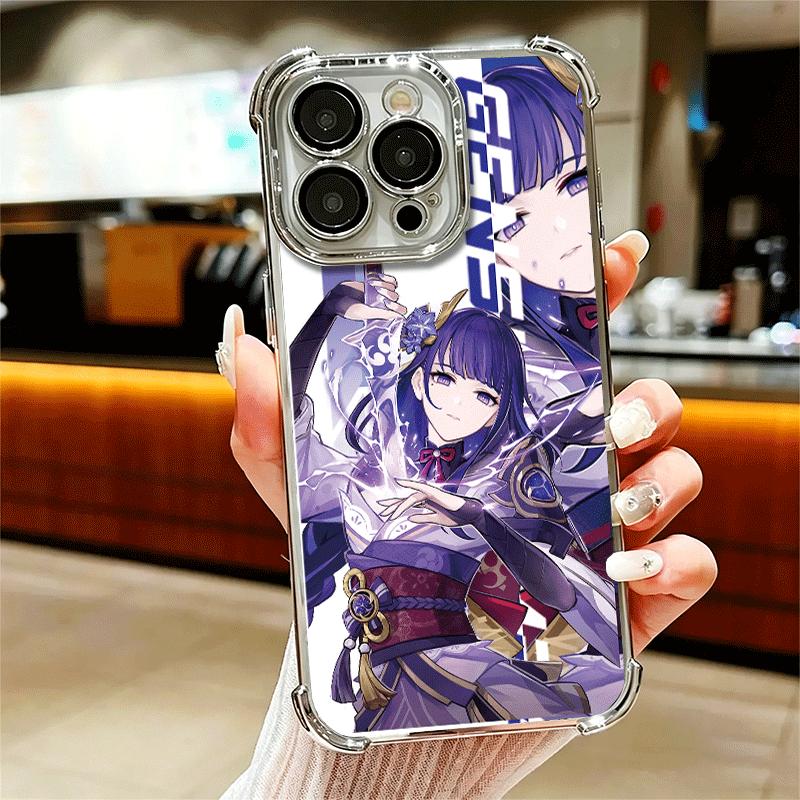 Genshin Impact Desgin Plating Phone Case For Iphone 16 17 Pro Max Air 16E 14 15 Plus 12 13 Mini Anti-Fall Airabag Cover