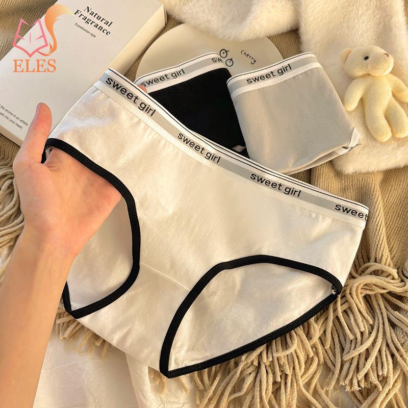 Women Panties Seamless Mid Waist Contrast Color Letter Pattern Elastic Soft Breathable Japanese Style Anti-septic Moisture-wicki
