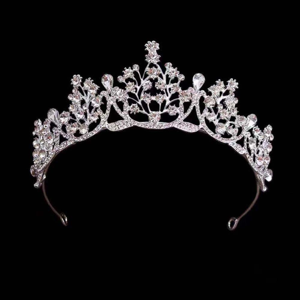 Elegant Crown Hair Accessory Shiny Princess Rhinestone Tiara Baroque Silver Floral Crown  Wedding