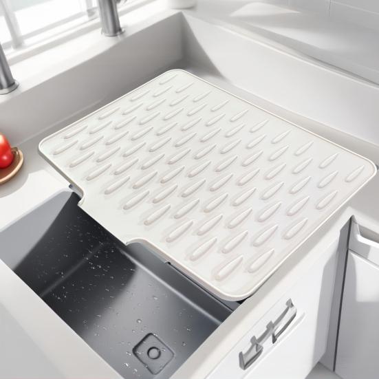Silicone Drain Mat Thick Dish Drying Mat with Drainage Heat-Resistant Non-Slip Bar Sink Drying Pad for Countertops