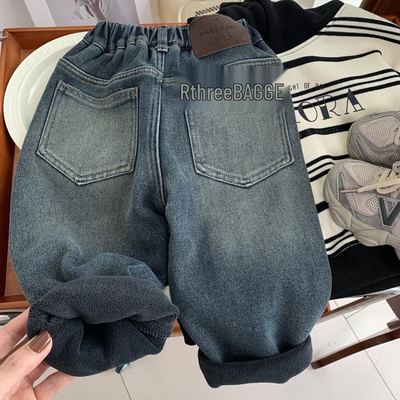 Boys' Winter 2025 Korean-Style Fleece-Lined Jeans: Cool & Stylish Toddler Pants