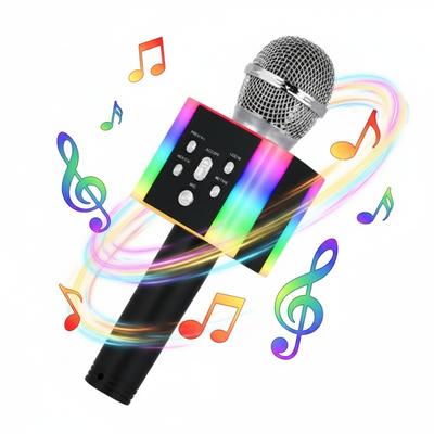 Wireless Bluetooth Karaoke Microphone Speaker with LED Lights, Portable KTV Mic Support TF Card/USB/FM Radio/Voice Change/Selfie