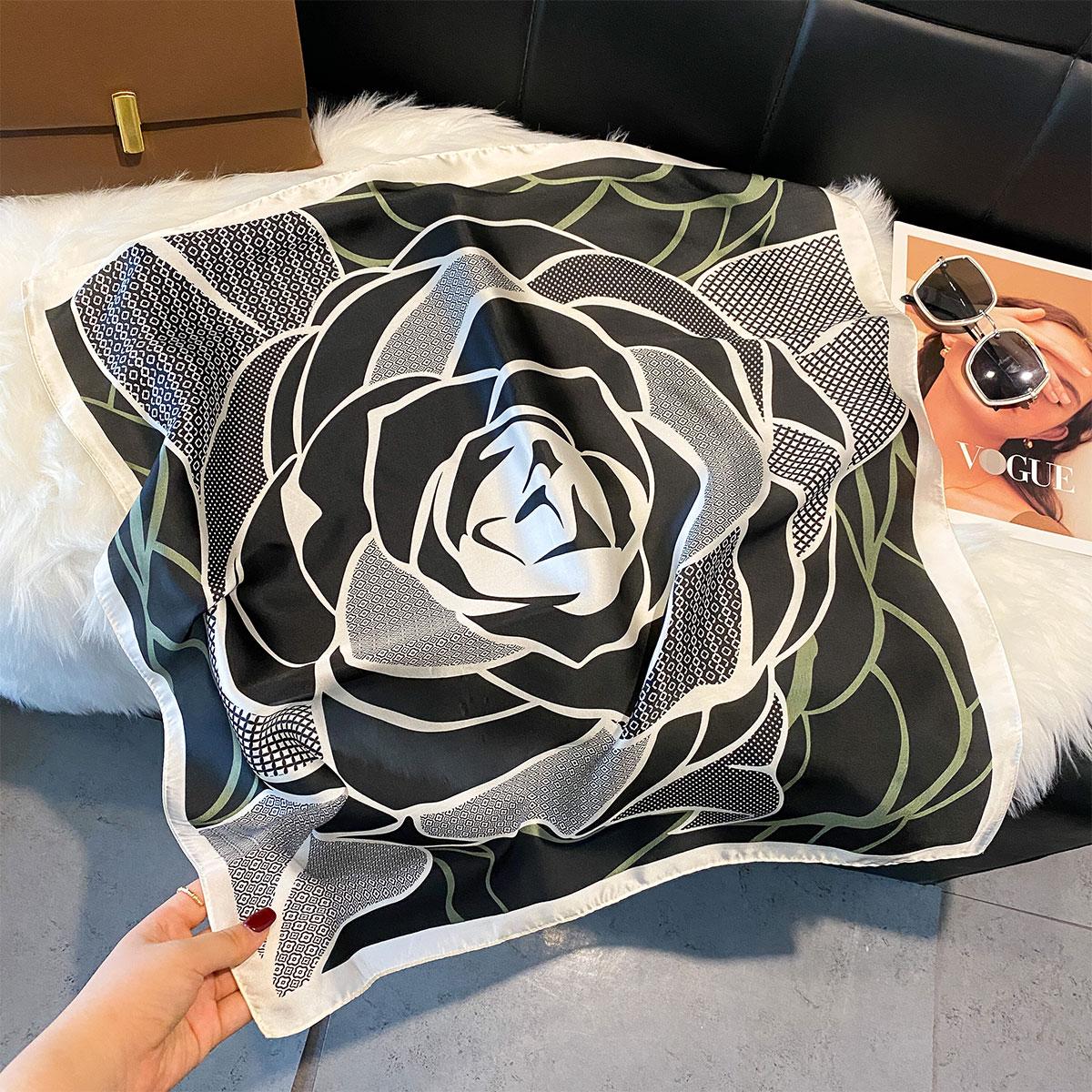 

Fashion 70X70Cm Women S Scarf Silk Camellia Print Scarf Square Shawl Decorative Headband Neck Luxury Design Bandana