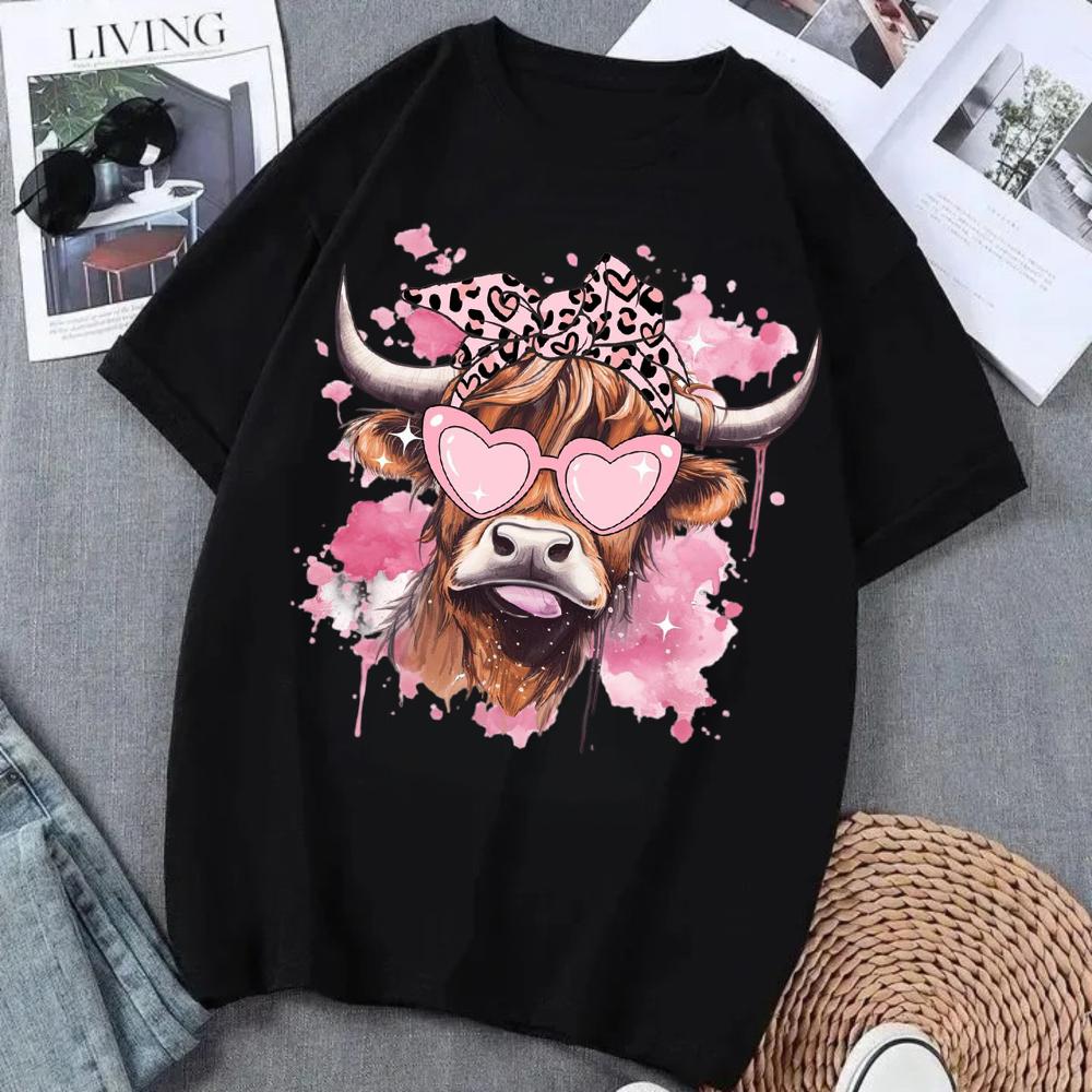 

Highland Cow Floral Crown Animal Printed T Shirt Women Clothes Summer Fashion Tops Tee Shirt Femme Harajuku Shirt Y2k T Shirt S