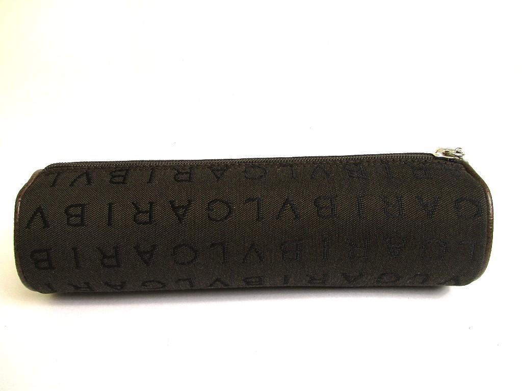 Authentic BVLGARI Logomania Brown Fabric Pencil Case Pouch #a755  Refurbished