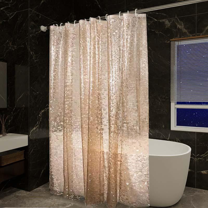 PEVA Waterproof Mold-Proof Shower Curtain Set with No-Drill Telescopic Rod for Wet and Dry Separation in Bathroom