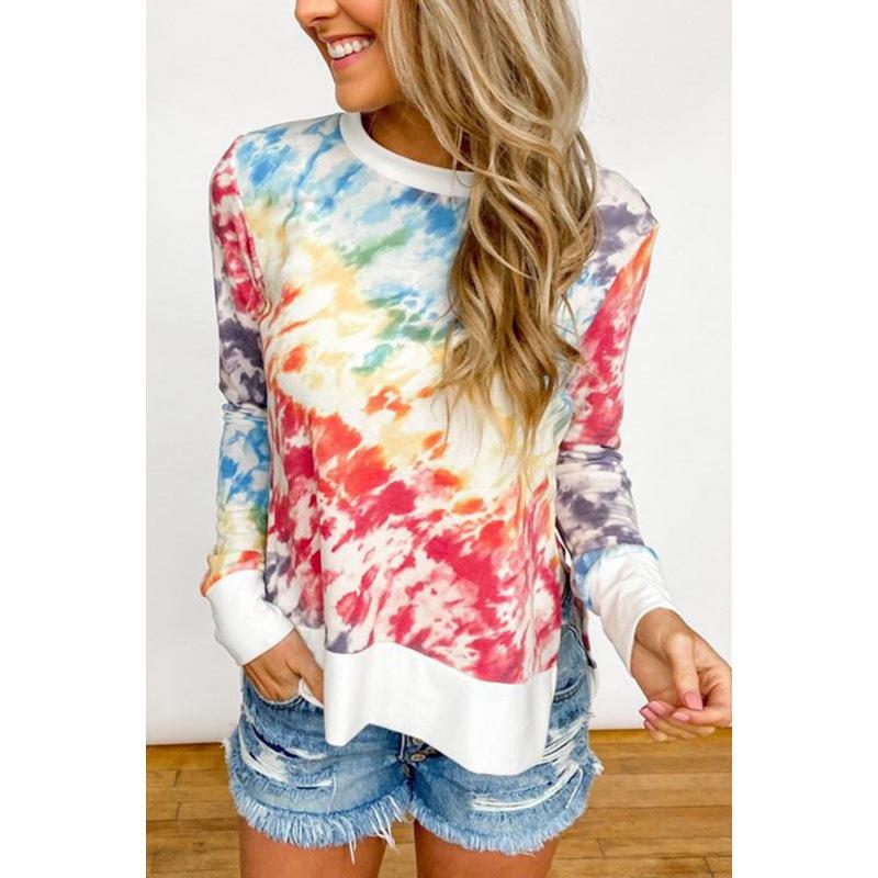 Autumn Plus Size Women's Tie-Dye Gradient Round Neck Long Sleeve Hoodie