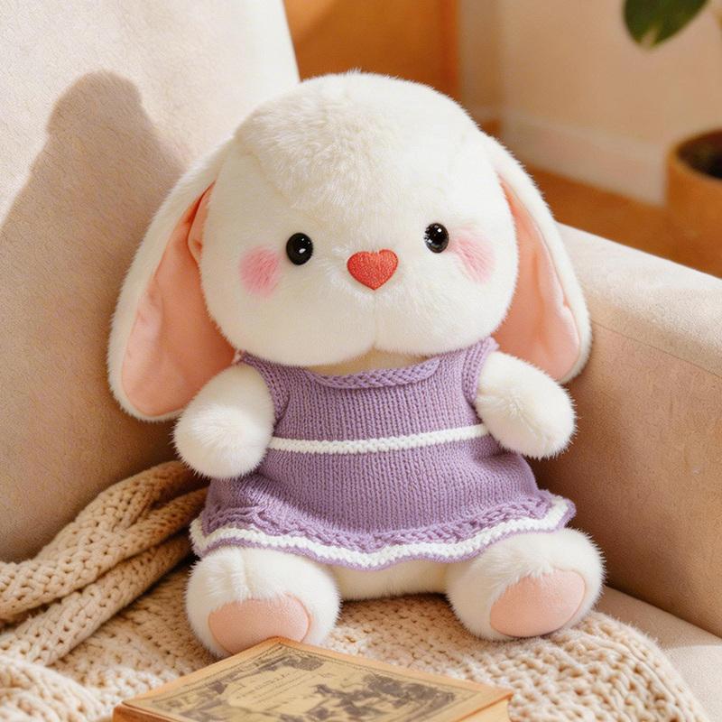 Soft Long Eared Cartoon Bunny Plush Stuffed Toy Adorable Rabbit Dolls Wear A Hoodie Lovely Gift for Girlfriend Valentine's Day