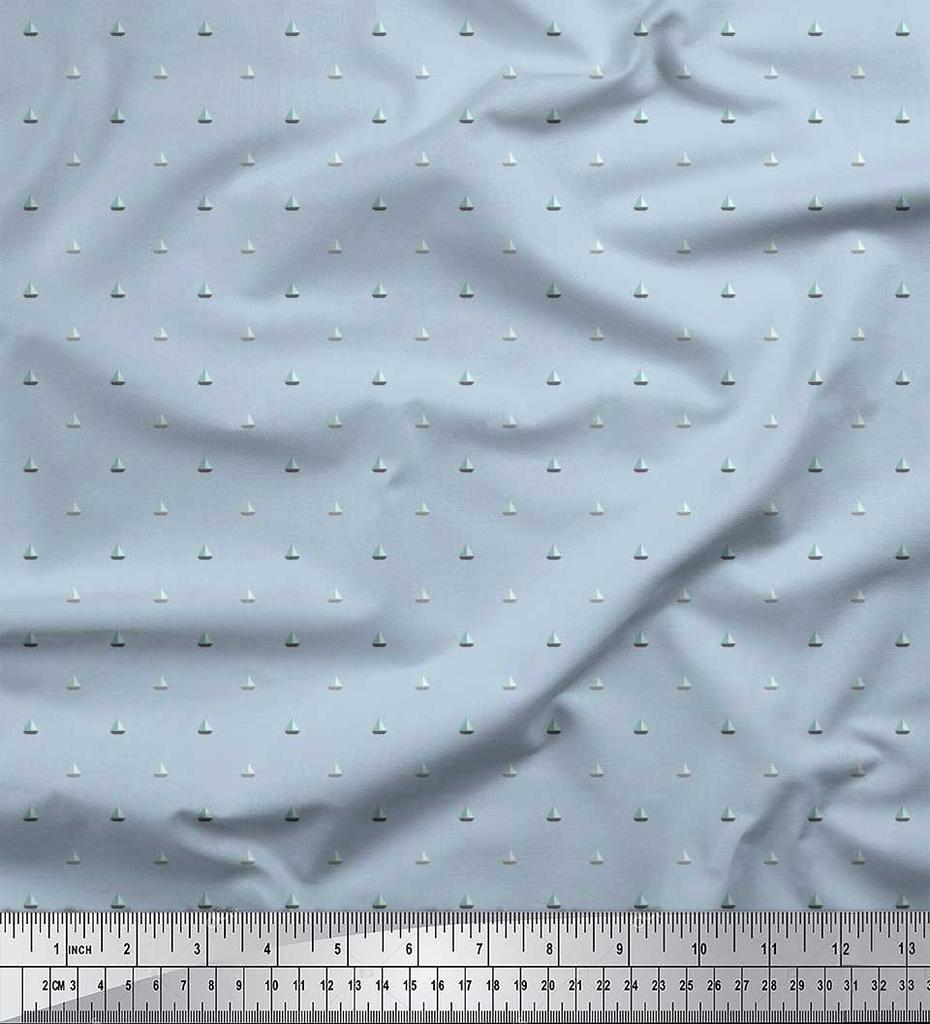 Soimoi Japan Crepe Satin Fabric Sailboat Shirting Fabric Prints By metre 42 Inch