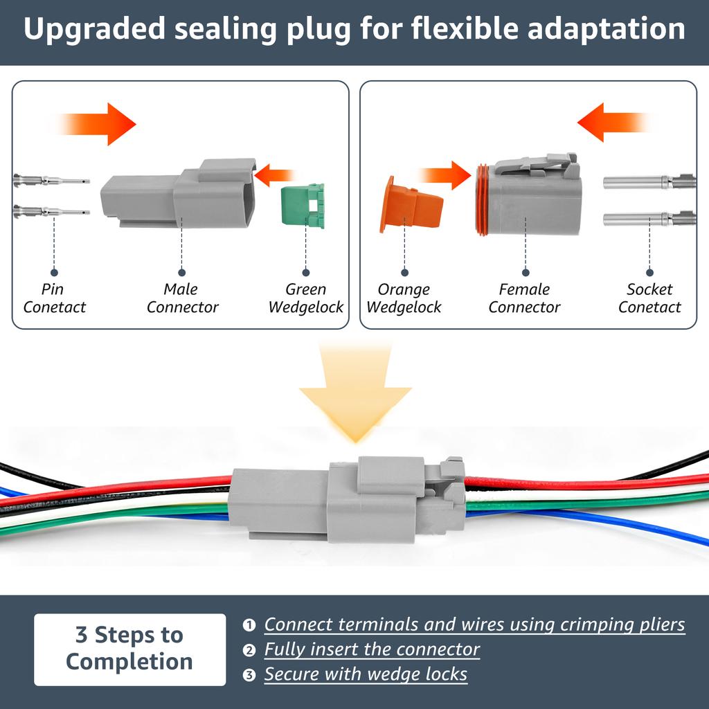 1Set DT Connector 22-16AWG Waterproof Electrical Deutsch Connector Plug Kit DT06-2S DT04-2P For Waterproof Electrical Connectors