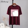 Shellsuning Summer Cute Printed Cotton T Shirt Women Loose Short Sleeve Trend Tees Female Casual Streetwear All-match Basic Tops