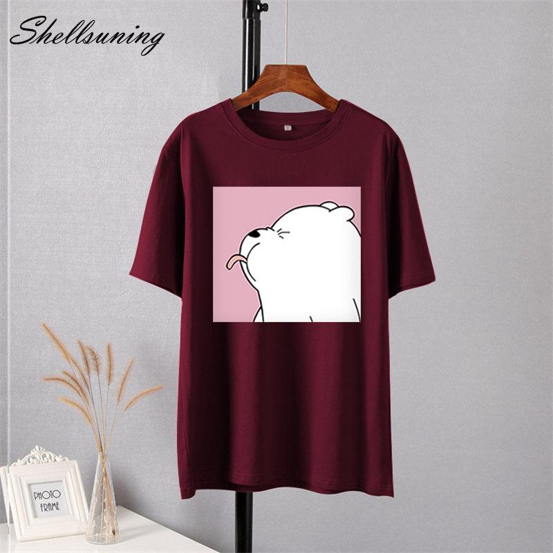 Shellsuning Summer Cute Printed Cotton T Shirt Women Loose Short Sleeve Trend Tees Female Casual Streetwear All-match Basic Tops