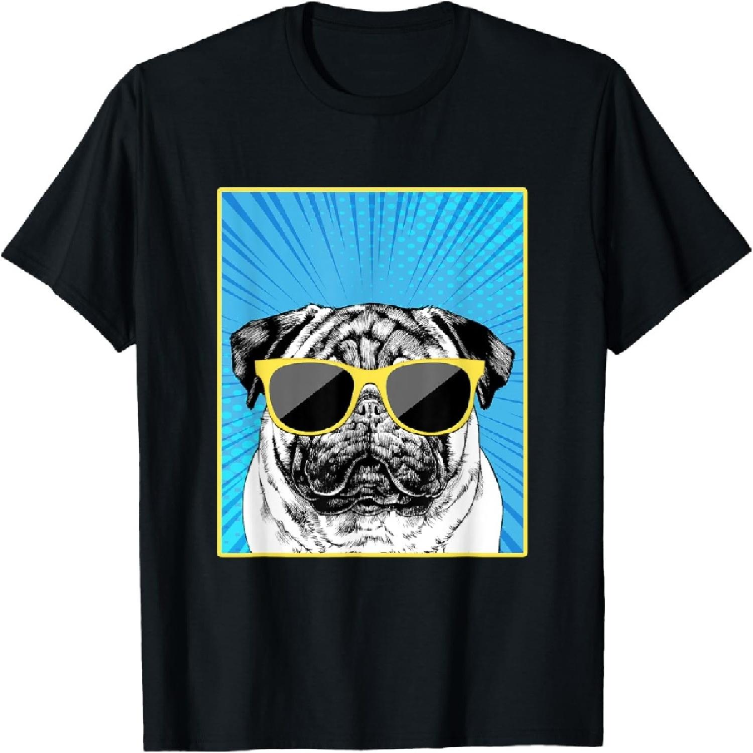 Pug Portrait Pop Art Dog with Sunglasses T-Shirt XXXXXL разноцветный