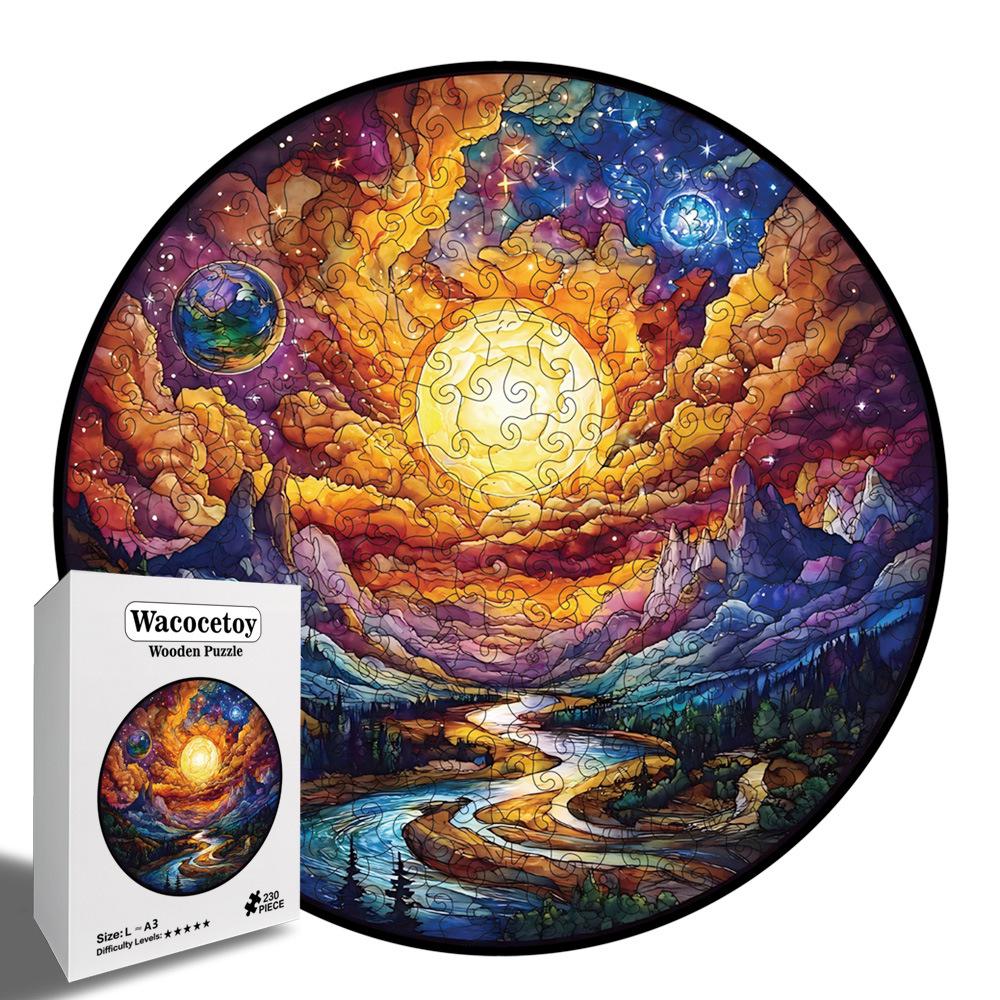 Wacocetoy Wooden Interlocking Landscape Jigsaw Puzzle & Money Box - Handmade Decompression Art Toy
